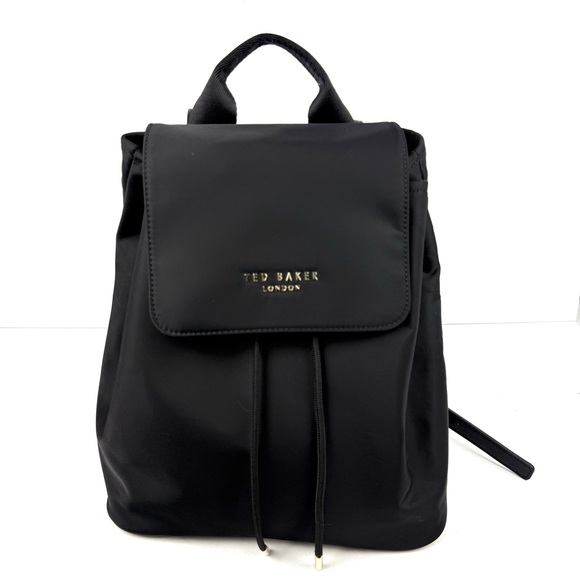 Ted Baker London Handbags - Ted Baker Backpack Black Nylon‎ Rucksack Gold Accent Drawstring Brand New